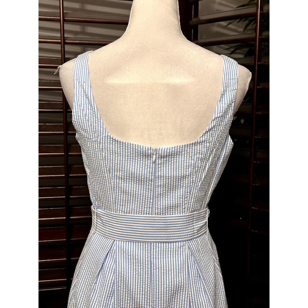 Anne Klein Blue/White Seersucker Sleeveless Fit & Flair Dress 2 NWT - Picture 6 of 10